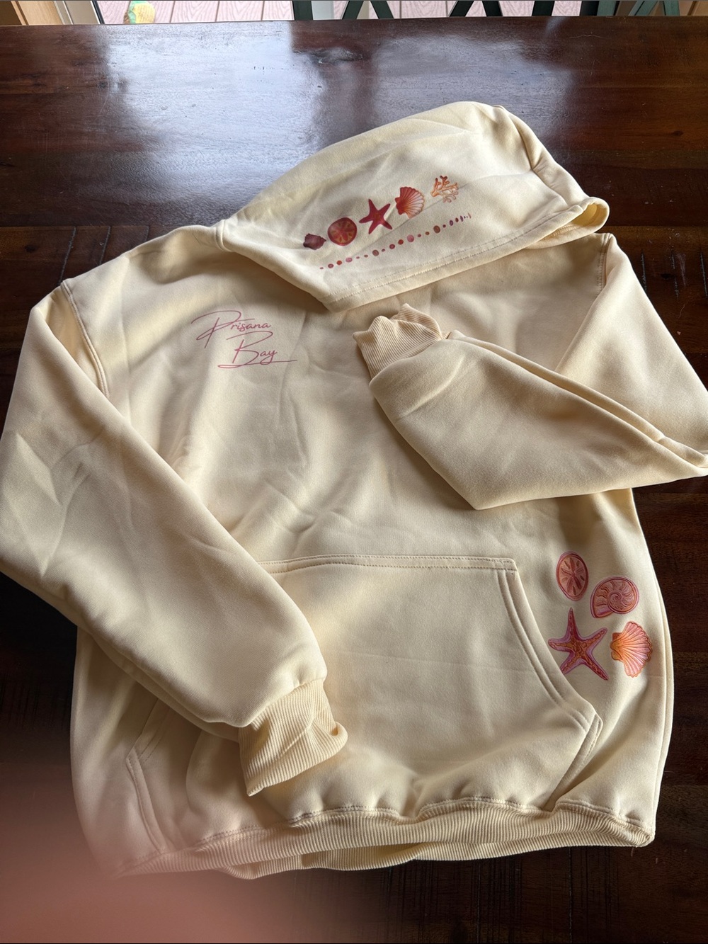 Palm Bay Kids' Cream Hooded Pullover with Beach Motif